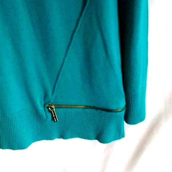 Michael Kors Teal Long Sleeve Pullover Sweater V Neck Zipper Decor Size Small - Picture 3 of 5